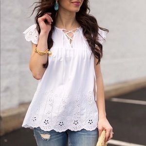 White eyelet top